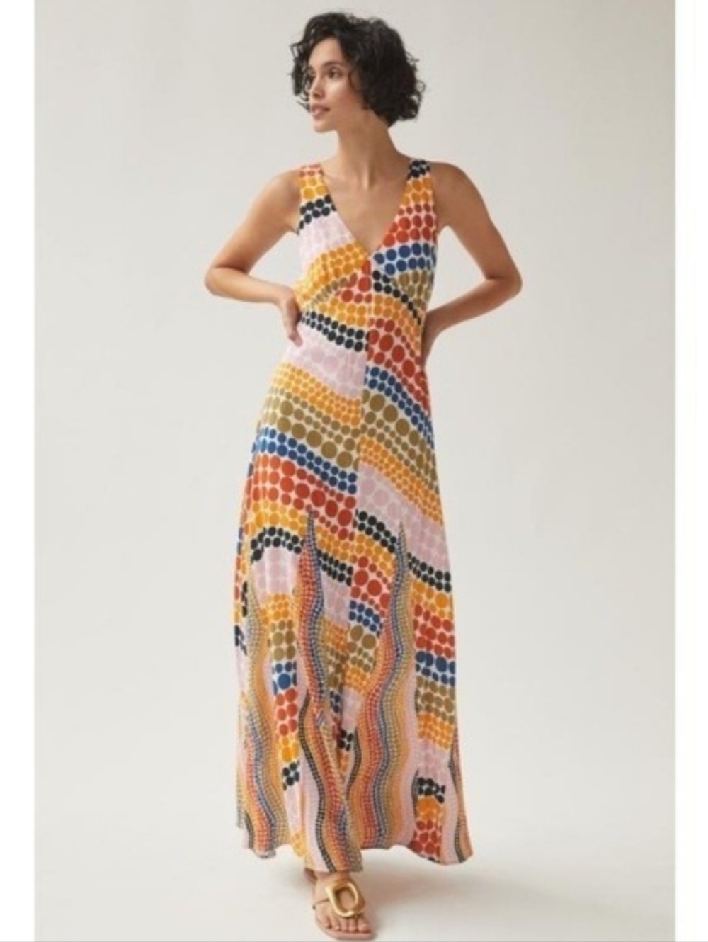 Anthropologie The Odells Dot-Printed Maxi Dress Polka Dot Maximalism Size XSP